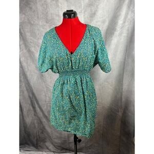 Xhilaration V-Neck Cheetah Leopard Animal Print Swim Cover Up Blue Green Medium